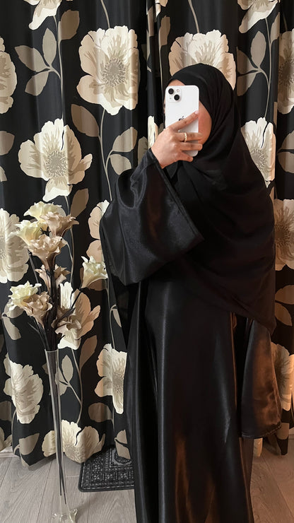 Black Satin Open and Closed Abayas