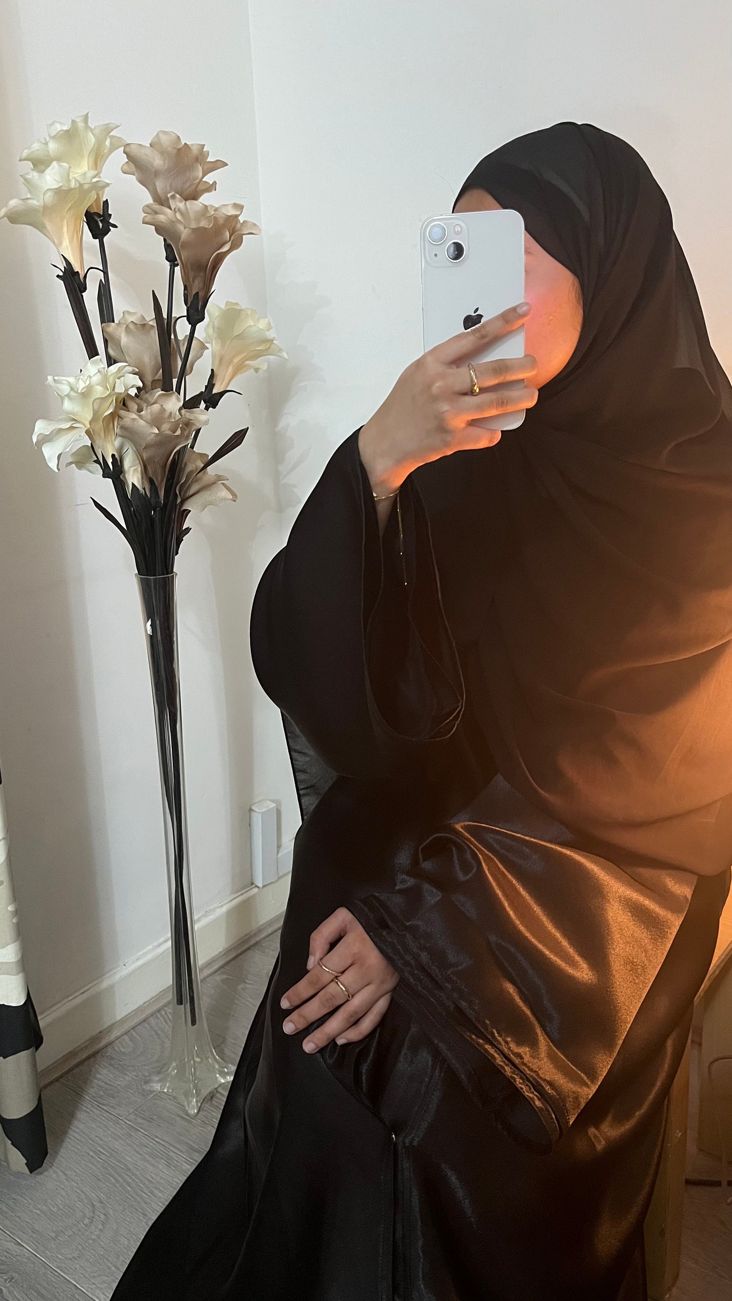 Black Satin Open and Closed Abayas
