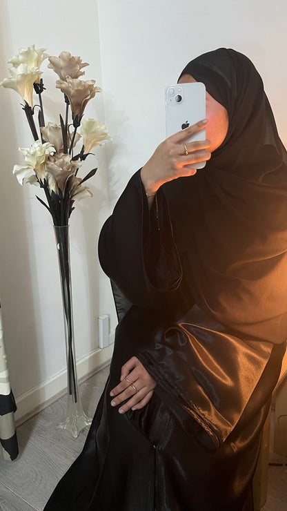 Black Satin Open and Closed Abayas